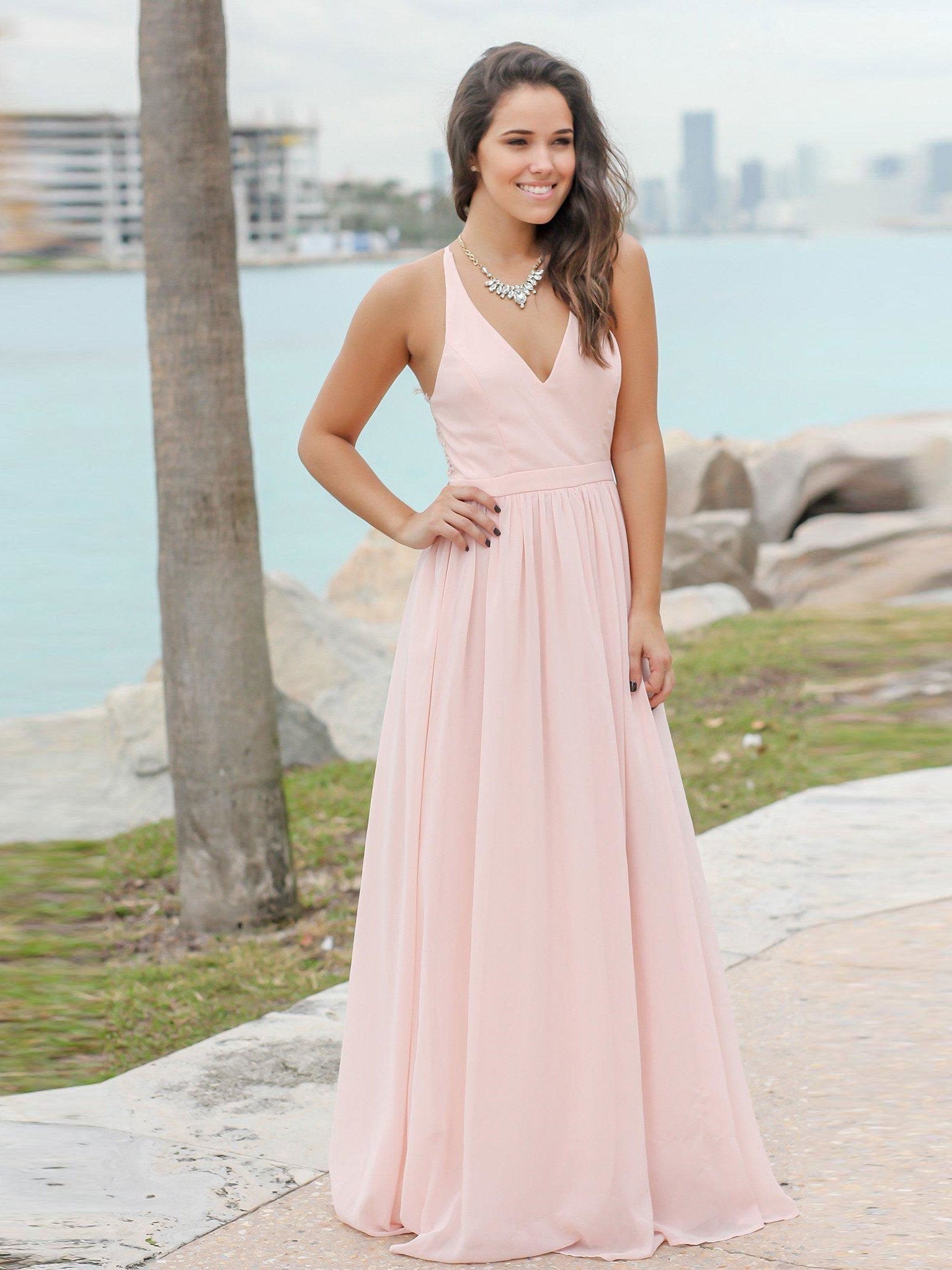 Junoesque Chiffon V-neck Neckline A-line Bridesmaid Dresses With Appliques BD017