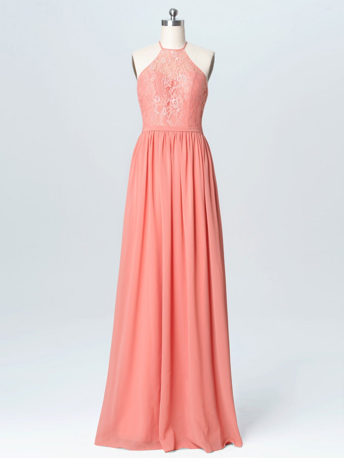 Popular Chiffon Halter Neckline Cut-out Sweep Train A-line Bridesmaid Dresses With Appliques BD004