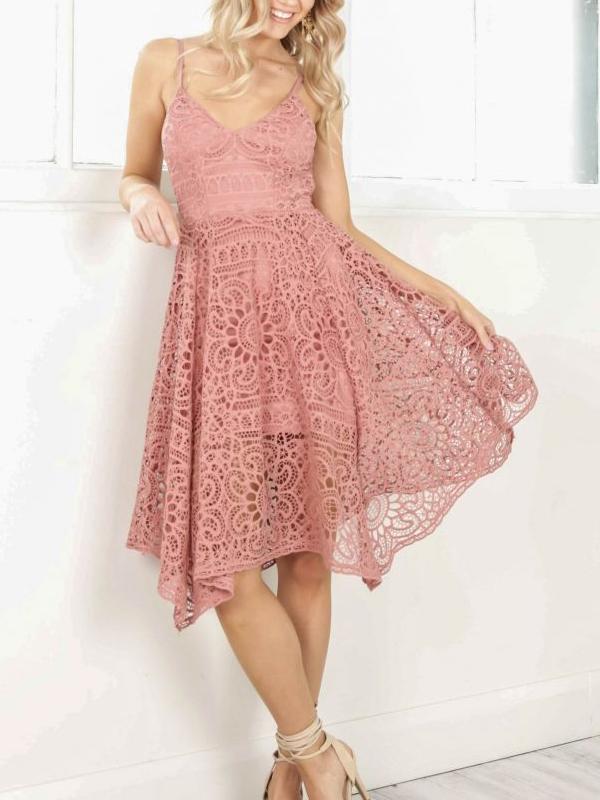 Sexy Lace Spaghetti Straps Neckline Knee-length A-line Bridesmaid Dress BD019